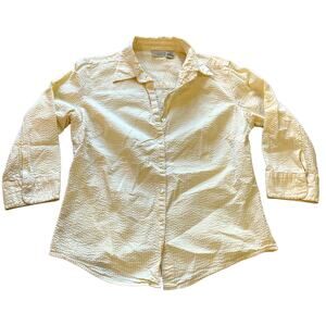 L.L. Bean Yellow Striped Cotton Button Front Shirt Small